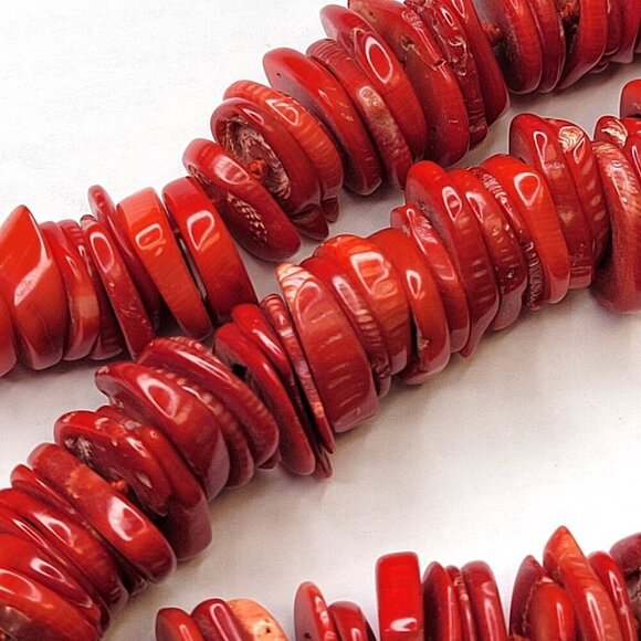 Womens Red Coral Necklace  Disc Beaded Necklace - Picture 9 of 16